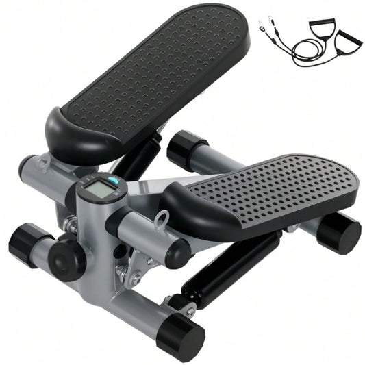SPORTNOW 2-in-1 Mini Stepper mit Widerstandsseilen, LCD-Display, bis 100 kg, für Ganzkörper-Workout zuhause, Homeoffice Fitness (Grau)