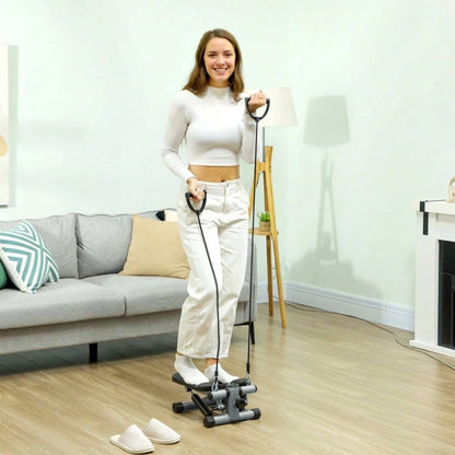 SPORTNOW 2-in-1 Mini Stepper mit Widerstandsseilen, LCD-Display, bis 100 kg, für Ganzkörper-Workout zuhause, Homeoffice Fitness (Grau)