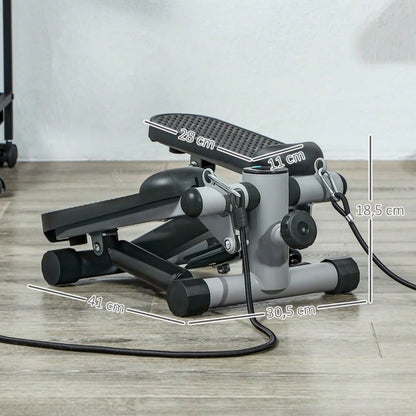 SPORTNOW 2-in-1 Mini Stepper mit Widerstandsseilen, LCD-Display, bis 100 kg, für Ganzkörper-Workout zuhause, Homeoffice Fitness (Grau)