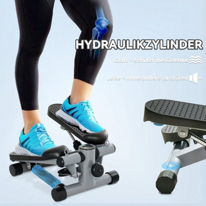 SPORTNOW 2-in-1 Mini Stepper mit Widerstandsseilen, LCD-Display, bis 100 kg, für Ganzkörper-Workout zuhause, Homeoffice Fitness (Grau)