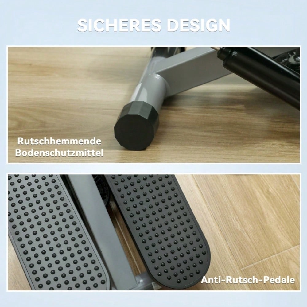 SPORTNOW 2-in-1 Mini Stepper mit Widerstandsseilen, LCD-Display, bis 100 kg, für Ganzkörper-Workout zuhause, Homeoffice Fitness (Grau)