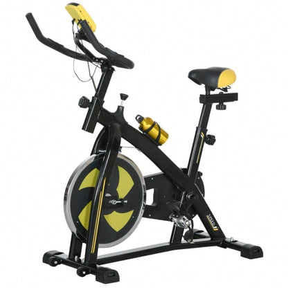 SPORTNOW Heimtrainer Fahrrad Indoor Cycling Bike, mit verstellbarem Sitz & Widerstand, LCD-Display inkl. Herzfrequenz-Sensor, für Home Gym Fitness, Stahlrahmen (Gelb)