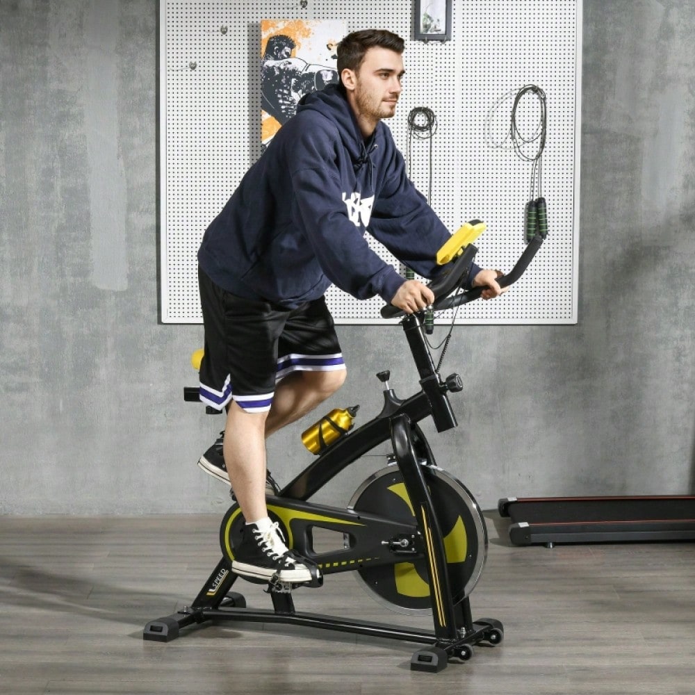 SPORTNOW Heimtrainer Fahrrad Indoor Cycling Bike, mit verstellbarem Sitz & Widerstand, LCD-Display inkl. Herzfrequenz-Sensor, für Home Gym Fitness, Stahlrahmen (Gelb)