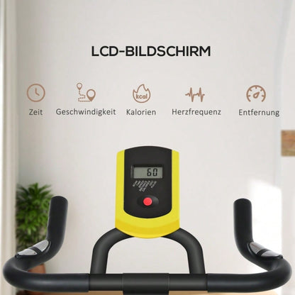 SPORTNOW Heimtrainer Fahrrad Indoor Cycling Bike, mit verstellbarem Sitz & Widerstand, LCD-Display inkl. Herzfrequenz-Sensor, für Home Gym Fitness, Stahlrahmen (Gelb)