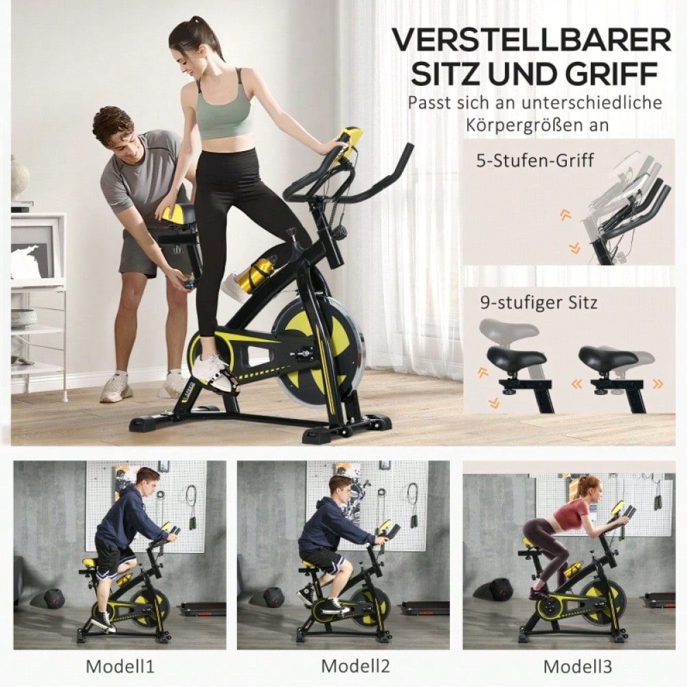 SPORTNOW Heimtrainer Fahrrad Indoor Cycling Bike, mit verstellbarem Sitz & Widerstand, LCD-Display inkl. Herzfrequenz-Sensor, für Home Gym Fitness, Stahlrahmen (Gelb)