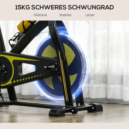 SPORTNOW Heimtrainer Fahrrad Indoor Cycling Bike, mit verstellbarem Sitz & Widerstand, LCD-Display inkl. Herzfrequenz-Sensor, für Home Gym Fitness, Stahlrahmen (Gelb)