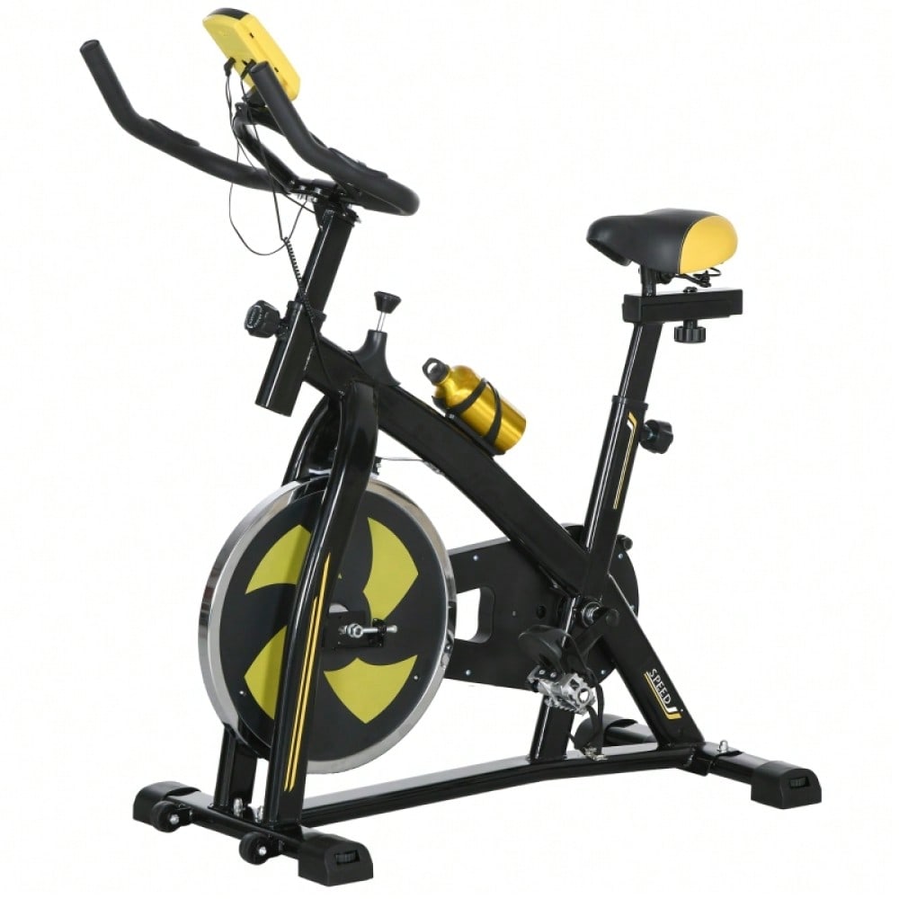 SPORTNOW Heimtrainer Fahrrad Indoor Cycling Bike, mit verstellbarem Sitz & Widerstand, LCD-Display inkl. Herzfrequenz-Sensor, für Home Gym Fitness, Stahlrahmen (Gelb)