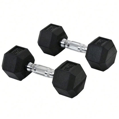 HOMCOM Kurzhantel Set 2x 6kg, Sechskant Design mit Gummiüberzug, rutschfest & bodenschonend, für Krafttraining & Home Gym (Schwarz)