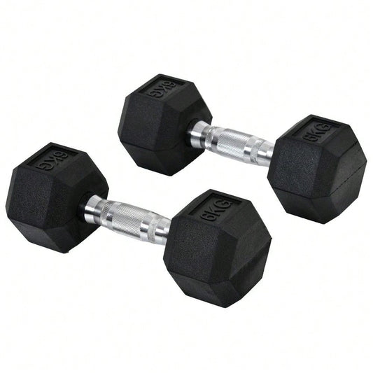HOMCOM Kurzhantel Set 2x 6kg, Sechskant Design mit Gummiüberzug, rutschfest & bodenschonend, für Krafttraining & Home Gym (Schwarz)