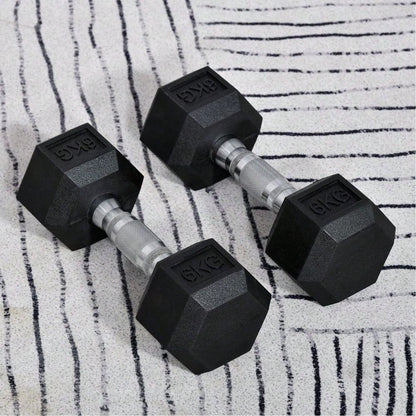 HOMCOM Kurzhantel Set 2x 6kg, Sechskant Design mit Gummiüberzug, rutschfest & bodenschonend, für Krafttraining & Home Gym (Schwarz)