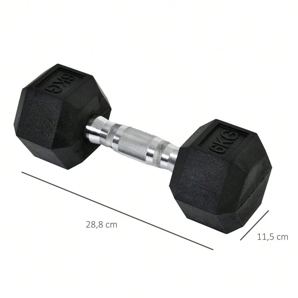 HOMCOM Kurzhantel Set 2x 6kg, Sechskant Design mit Gummiüberzug, rutschfest & bodenschonend, für Krafttraining & Home Gym (Schwarz)