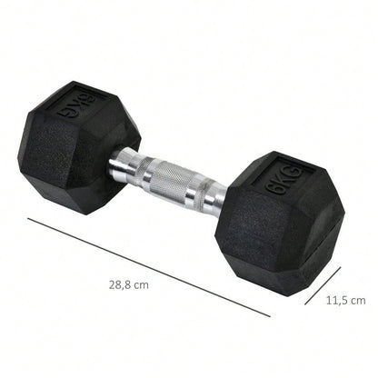 HOMCOM Kurzhantel Set 2x 6kg, Sechskant Design mit Gummiüberzug, rutschfest & bodenschonend, für Krafttraining & Home Gym (Schwarz)