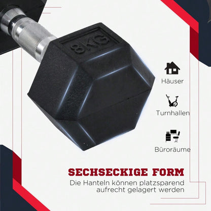 HOMCOM Kurzhantel Set 2x 6kg, Sechskant Design mit Gummiüberzug, rutschfest & bodenschonend, für Krafttraining & Home Gym (Schwarz)