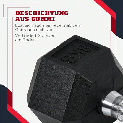 HOMCOM Kurzhantel Set 2x 6kg, Sechskant Design mit Gummiüberzug, rutschfest & bodenschonend, für Krafttraining & Home Gym (Schwarz)