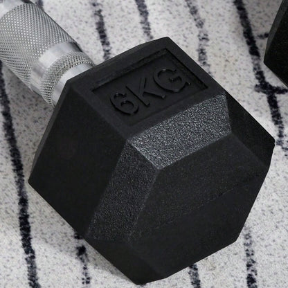 HOMCOM Kurzhantel Set 2x 6kg, Sechskant Design mit Gummiüberzug, rutschfest & bodenschonend, für Krafttraining & Home Gym (Schwarz)