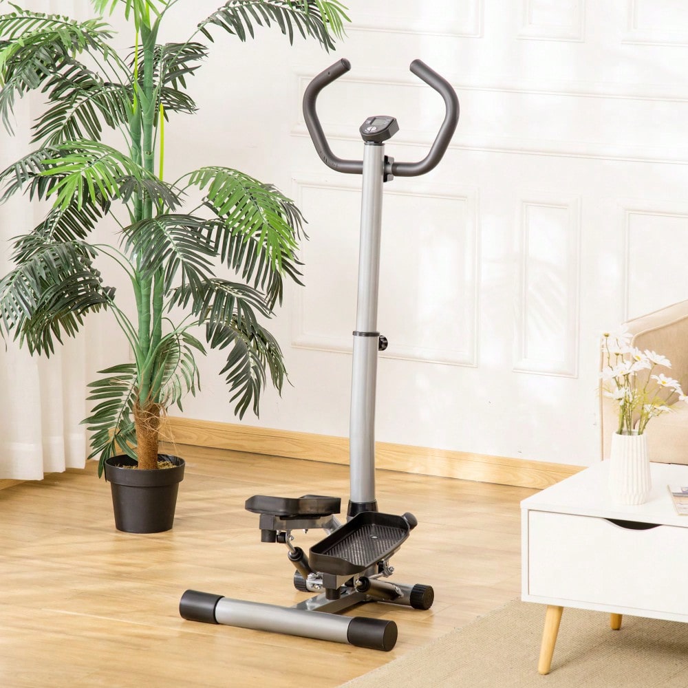 HOMCOM Stepper Heimtrainer mit Handgriff & LCD-Display, Höhenverstellbar für Bein-/Po-Training, Home Gym Fitnessgerät bis 100kg