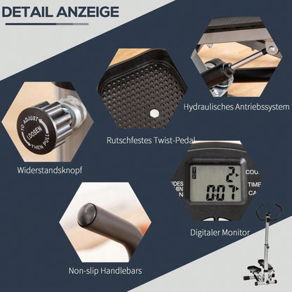 HOMCOM Stepper Heimtrainer mit Handgriff & LCD-Display, Höhenverstellbar für Bein-/Po-Training, Home Gym Fitnessgerät bis 100kg