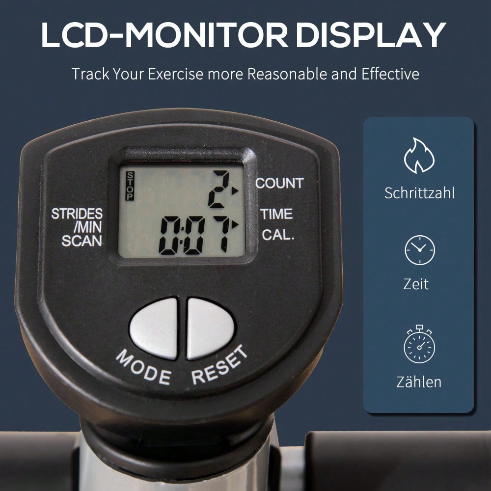 HOMCOM Stepper Heimtrainer mit Handgriff & LCD-Display, Höhenverstellbar für Bein-/Po-Training, Home Gym Fitnessgerät bis 100kg