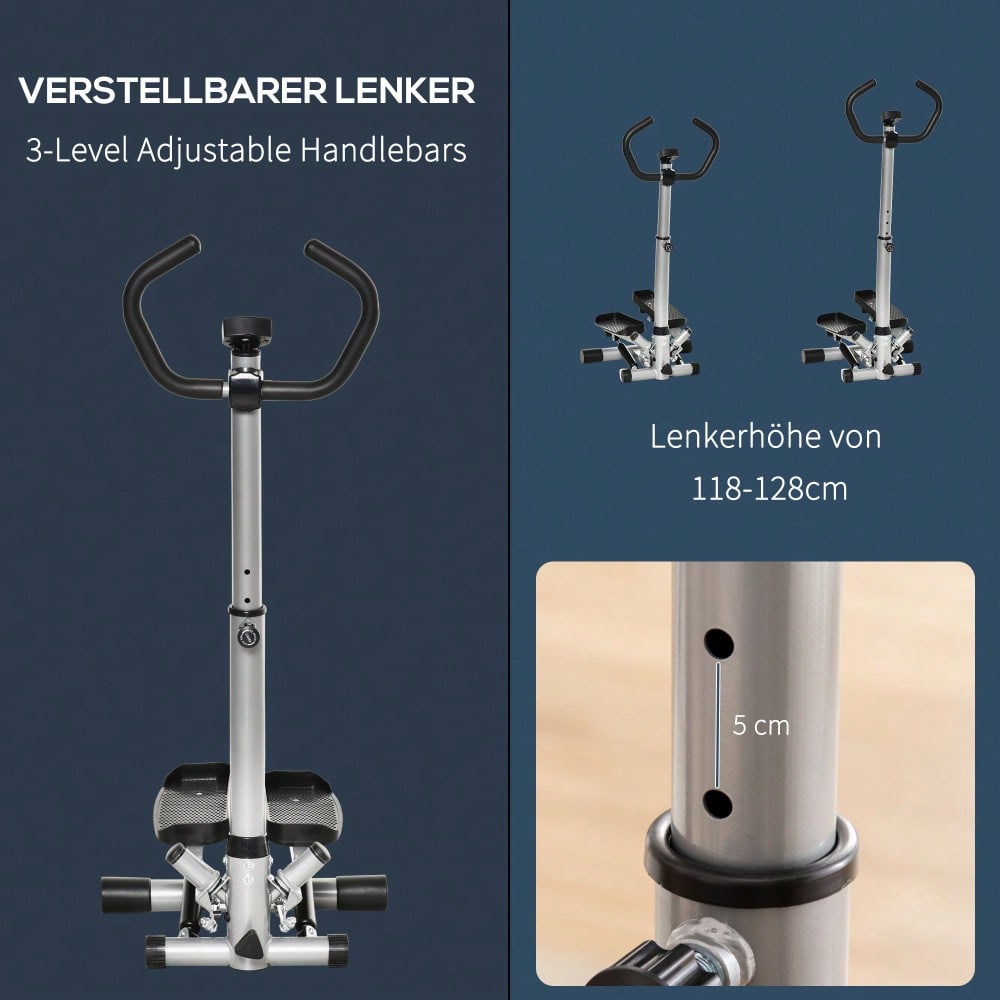 HOMCOM Stepper Heimtrainer mit Handgriff & LCD-Display, Höhenverstellbar für Bein-/Po-Training, Home Gym Fitnessgerät bis 100kg