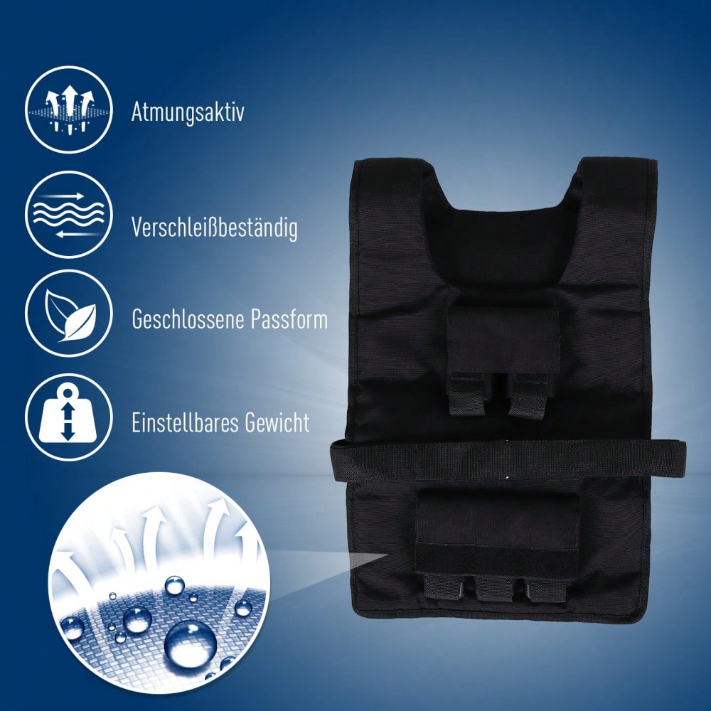 HOMCOM Gewichtsweste 30 kg Verstellbar für Krafttraining, mit Eisengewichtsfüllung & Oxford-Gewebe, Fitness Weste für Workout, Laufen, Cross-Training (Schwarz, 36x52 cm)