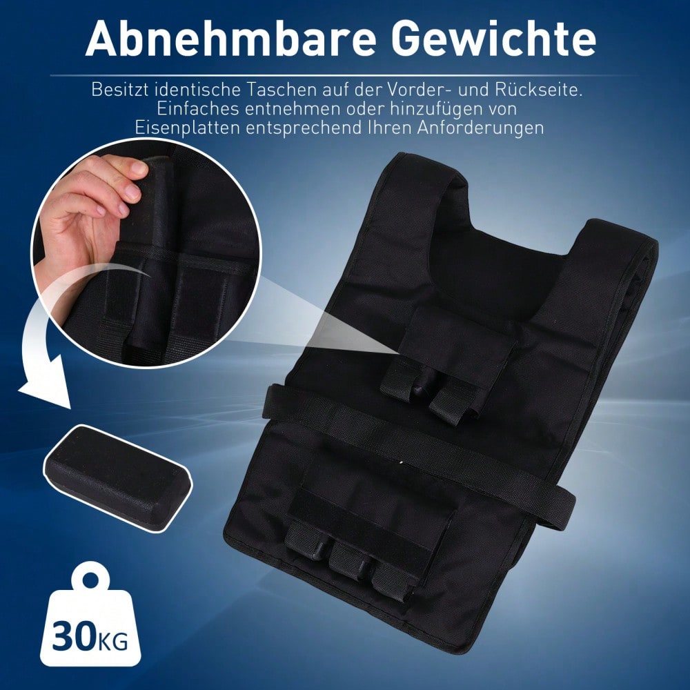HOMCOM Gewichtsweste 30 kg Verstellbar für Krafttraining, mit Eisengewichtsfüllung & Oxford-Gewebe, Fitness Weste für Workout, Laufen, Cross-Training (Schwarz, 36x52 cm)
