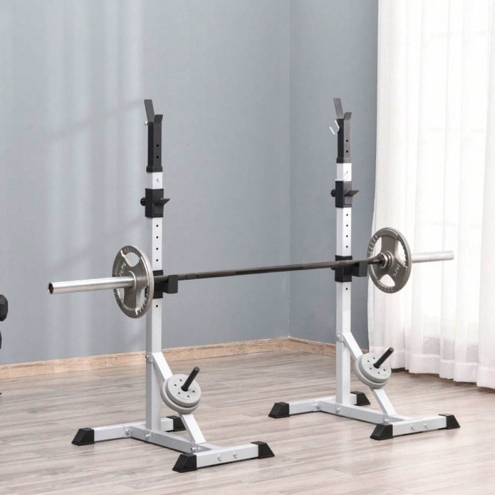 HOMCOM Hantelständer Set 2x, Höhenverstellbar (3 Ebenen), Bis 200kg Belastbar, Aus Stahl, Für Langhanteln & Hantelscheiben, Für Home Gym Krafttraining