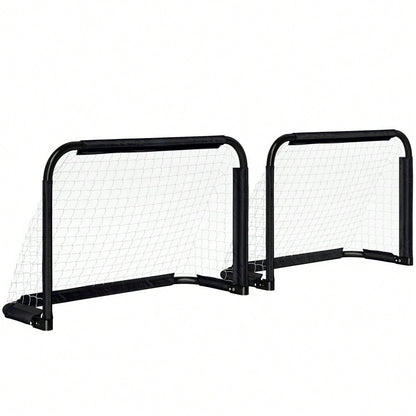 HOMCOM Fußballtor Set 2x Klappbar, Für Kinder & Erwachsene, Metallrahmen, Garten Fußballtore 90x60x36 cm (Schwarz)