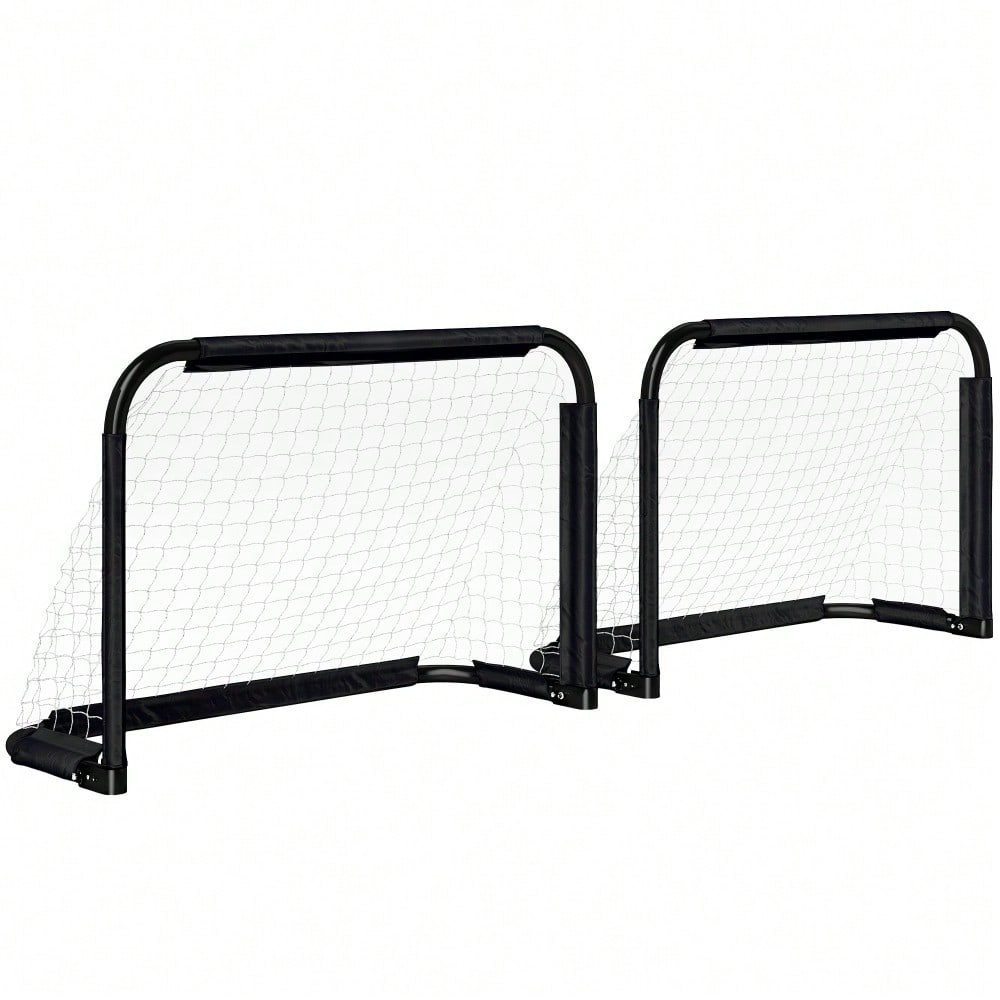 HOMCOM Fußballtor Set 2x Klappbar, Für Kinder & Erwachsene, Metallrahmen, Garten Fußballtore 90x60x36 cm (Schwarz)