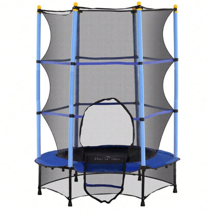 HOMCOM Kindertrampolin Ø 140 cm mit Sicherheitsnetz, Für Indoor & Outdoor, Bis 50 kg Belastbar, Stahlrahmen (Blau)