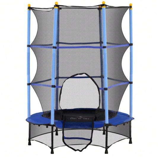 HOMCOM Kindertrampolin Ø 140 cm mit Sicherheitsnetz, Für Indoor & Outdoor, Bis 50 kg Belastbar, Stahlrahmen (Blau)