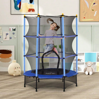HOMCOM Kindertrampolin Ø 140 cm mit Sicherheitsnetz, Für Indoor & Outdoor, Bis 50 kg Belastbar, Stahlrahmen (Blau)