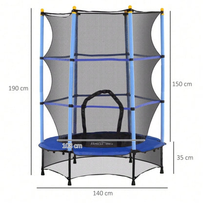 HOMCOM Kindertrampolin Ø 140 cm mit Sicherheitsnetz, Für Indoor & Outdoor, Bis 50 kg Belastbar, Stahlrahmen (Blau)
