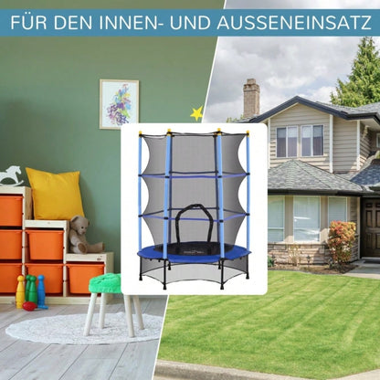 HOMCOM Kindertrampolin Ø 140 cm mit Sicherheitsnetz, Für Indoor & Outdoor, Bis 50 kg Belastbar, Stahlrahmen (Blau)