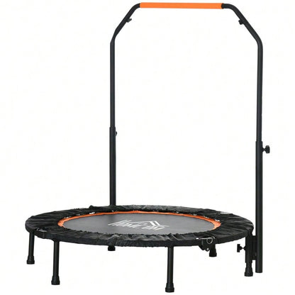 HOMCOM Fitness Trampolin 102 cm mit höhenverstellbarem Haltegriff, Faltbar für Erwachsene, Bis 100 kg Belastbar, Für Indoor Training (Schwarz)