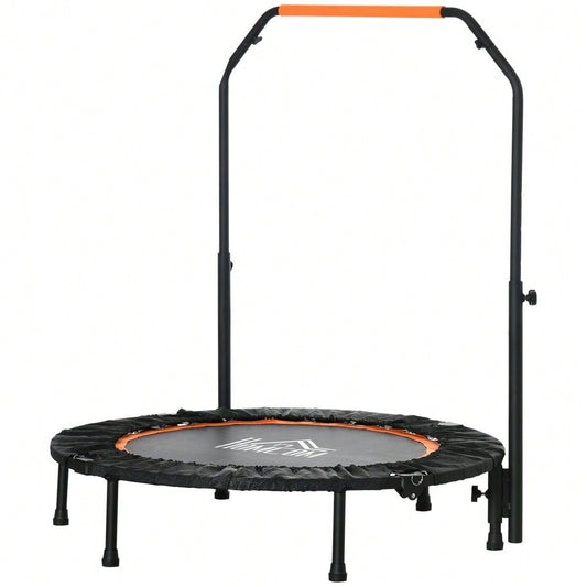 HOMCOM Fitness Trampolin 102 cm mit höhenverstellbarem Haltegriff, Faltbar für Erwachsene, Bis 100 kg Belastbar, Für Indoor Training (Schwarz)
