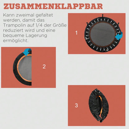 HOMCOM Fitness Trampolin 102 cm mit höhenverstellbarem Haltegriff, Faltbar für Erwachsene, Bis 100 kg Belastbar, Für Indoor Training (Schwarz)