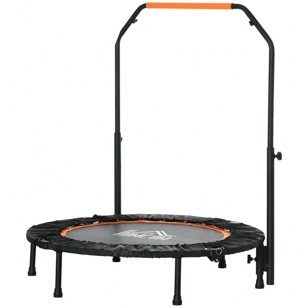 HOMCOM Fitness Trampolin 102 cm mit höhenverstellbarem Haltegriff, Faltbar für Erwachsene, Bis 100 kg Belastbar, Für Indoor Training (Schwarz)