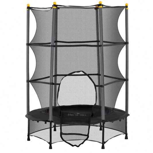 HOMCOM Kindertrampolin Ø 140 cm mit Sicherheitsnetz, Für Indoor & Outdoor, Bis 50 kg Belastbar, Stahlrahmen (Schwarz)