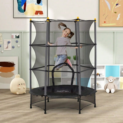 HOMCOM Kindertrampolin Ø 140 cm mit Sicherheitsnetz, Für Indoor & Outdoor, Bis 50 kg Belastbar, Stahlrahmen (Schwarz)