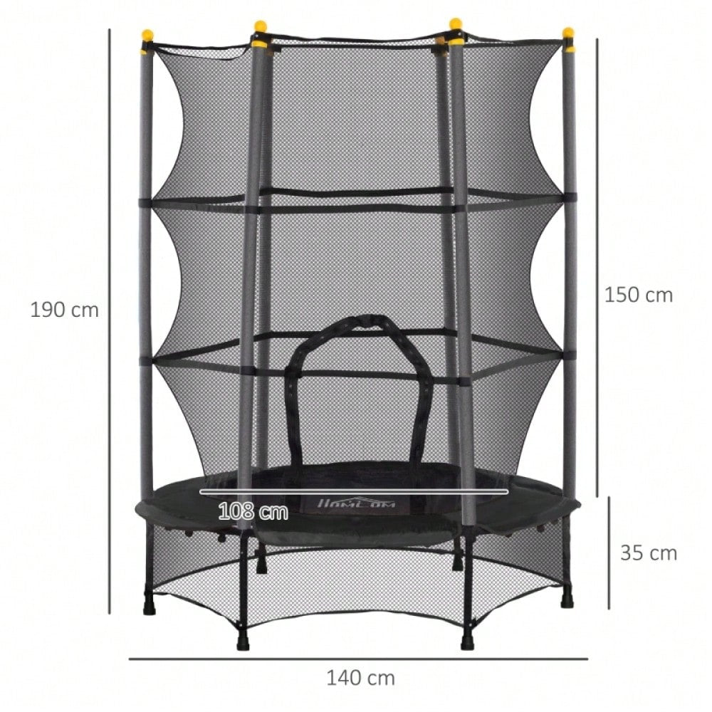 HOMCOM Kindertrampolin Ø 140 cm mit Sicherheitsnetz, Für Indoor & Outdoor, Bis 50 kg Belastbar, Stahlrahmen (Schwarz)
