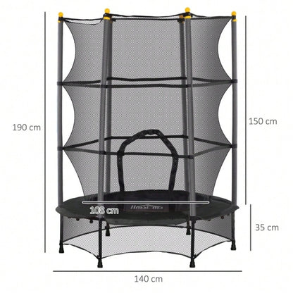 HOMCOM Kindertrampolin Ø 140 cm mit Sicherheitsnetz, Für Indoor & Outdoor, Bis 50 kg Belastbar, Stahlrahmen (Schwarz)