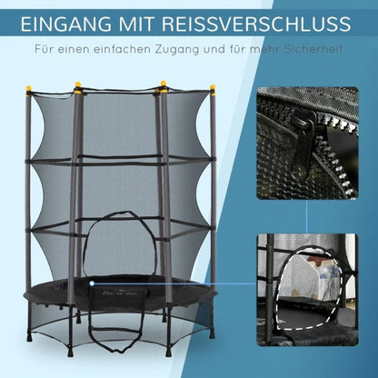 HOMCOM Kindertrampolin Ø 140 cm mit Sicherheitsnetz, Für Indoor & Outdoor, Bis 50 kg Belastbar, Stahlrahmen (Schwarz)