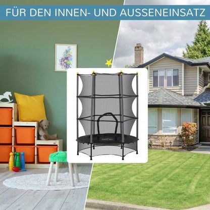 HOMCOM Kindertrampolin Ø 140 cm mit Sicherheitsnetz, Für Indoor & Outdoor, Bis 50 kg Belastbar, Stahlrahmen (Schwarz)