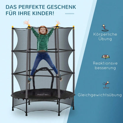 HOMCOM Kindertrampolin Ø 140 cm mit Sicherheitsnetz, Für Indoor & Outdoor, Bis 50 kg Belastbar, Stahlrahmen (Schwarz)