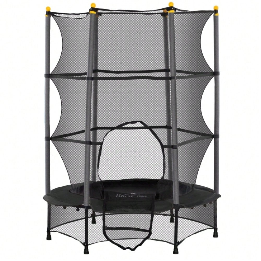 HOMCOM Kindertrampolin Ø 140 cm mit Sicherheitsnetz, Für Indoor & Outdoor, Bis 50 kg Belastbar, Stahlrahmen (Schwarz)