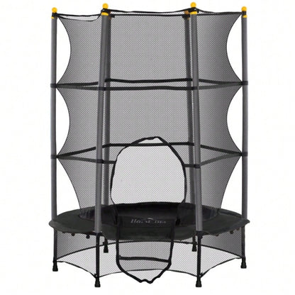 HOMCOM Kindertrampolin Ø 140 cm mit Sicherheitsnetz, Für Indoor & Outdoor, Bis 50 kg Belastbar, Stahlrahmen (Schwarz)