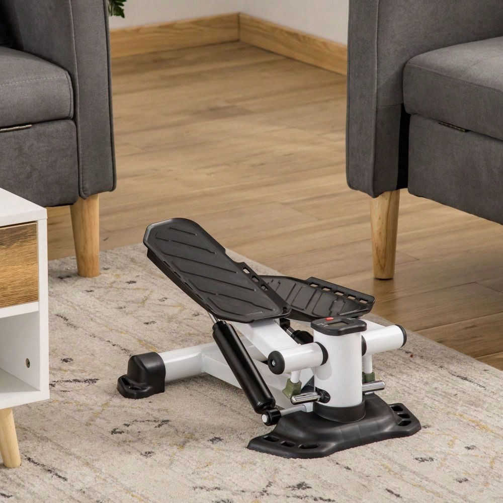 HOMCOM Mini Stepper mit LCD-Display, Kompakt & Leicht, Große Trittflächen aus Metall/ABS, Ideal für Zuhause & Home-Office (Weiß/Schwarz, 48x34x21 cm)