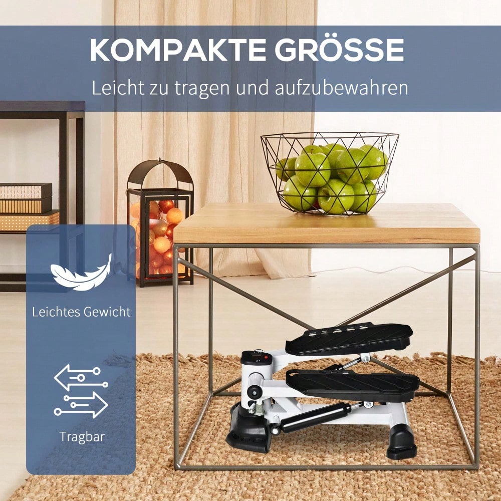 HOMCOM Mini Stepper mit LCD-Display, Kompakt & Leicht, Große Trittflächen aus Metall/ABS, Ideal für Zuhause & Home-Office (Weiß/Schwarz, 48x34x21 cm)