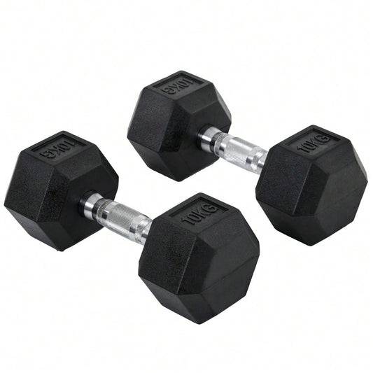 HOMCOM Kurzhantel Set 2x 10kg, Sechskant-Design mit Gummiüberzug, rutschfest & bodenschonend, für Krafttraining & Home Gym (Schwarz)