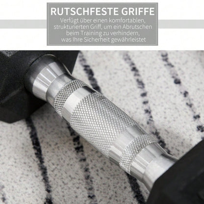 HOMCOM Kurzhantel Set 2x 10kg, Sechskant-Design mit Gummiüberzug, rutschfest & bodenschonend, für Krafttraining & Home Gym (Schwarz)